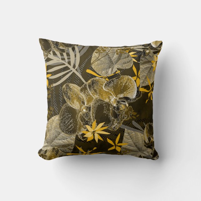 Watercolor floral yellow-brown pattern. cushion (Front)