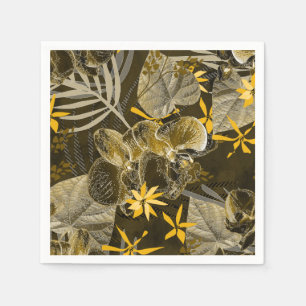 Watercolor floral yellow-brown pattern. napkin
