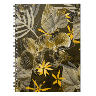 Watercolor floral yellow-brown pattern.  notebook