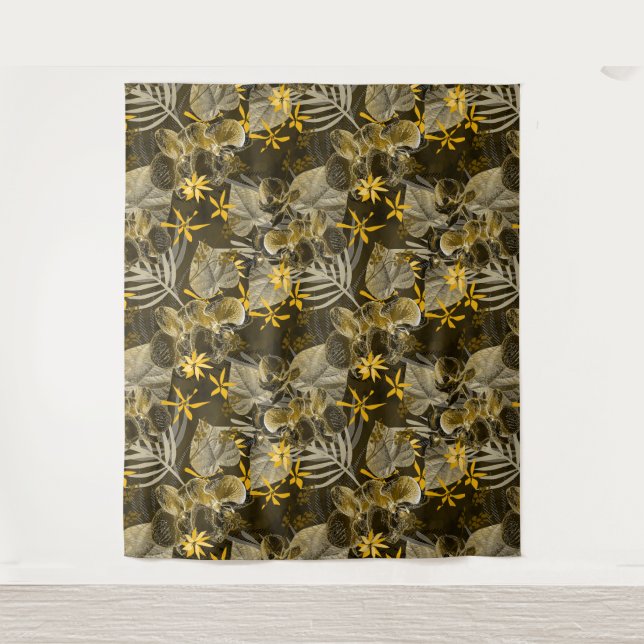 Watercolor floral yellow-brown pattern. tapestry (Front)