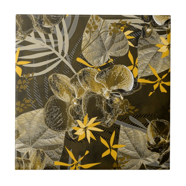 Watercolor floral yellow-brown pattern.  tile (Front)