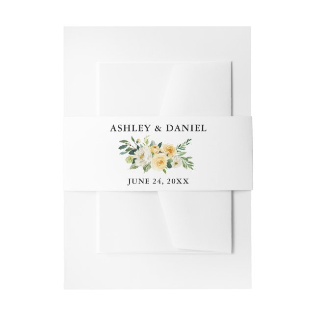 Watercolor Floral Yellow Elegant Wedding Invitation Belly Band (Front Example)