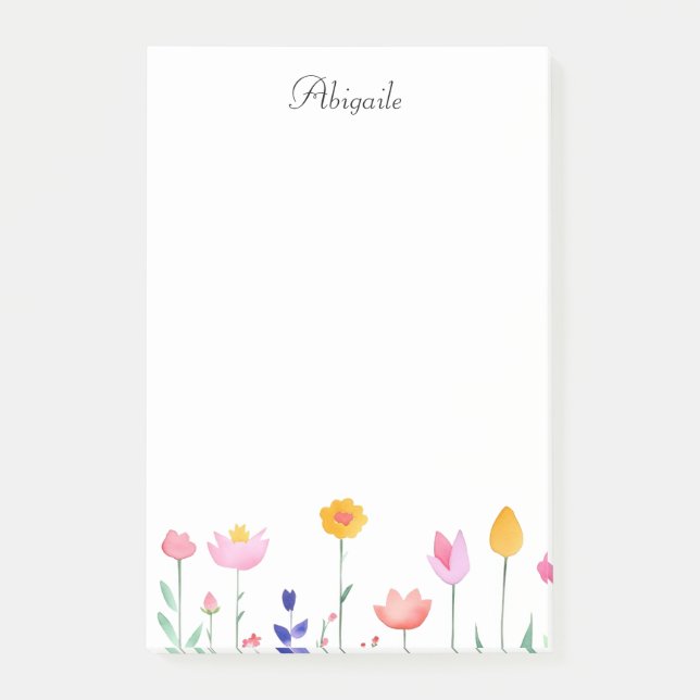 Watercolor Florals and Script Name Post-it Notes (Front)