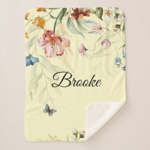 Watercolor Florals, Baby Girl Crib or Stroller Sherpa Blanket