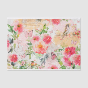 Watercolor florals, Birds, Butterflies Collage Tissue Paper