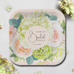 Watercolor Florals Blush Pink Bridal Shower Paper Plate<br><div class="desc">Beautiful watercolor white and green hydrangeas,  pink and cream roses,  daisies,  small blossoms and leaves on blush pink,  personalise these square paper plates for your bridal shower,  engagement party,  wedding or any occasion with your details in chic lettering. MATCHING items in our collection.</div>