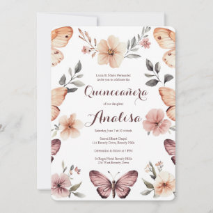 Watercolor Florals Butterflies Quinceañera CUSTOM Invitation