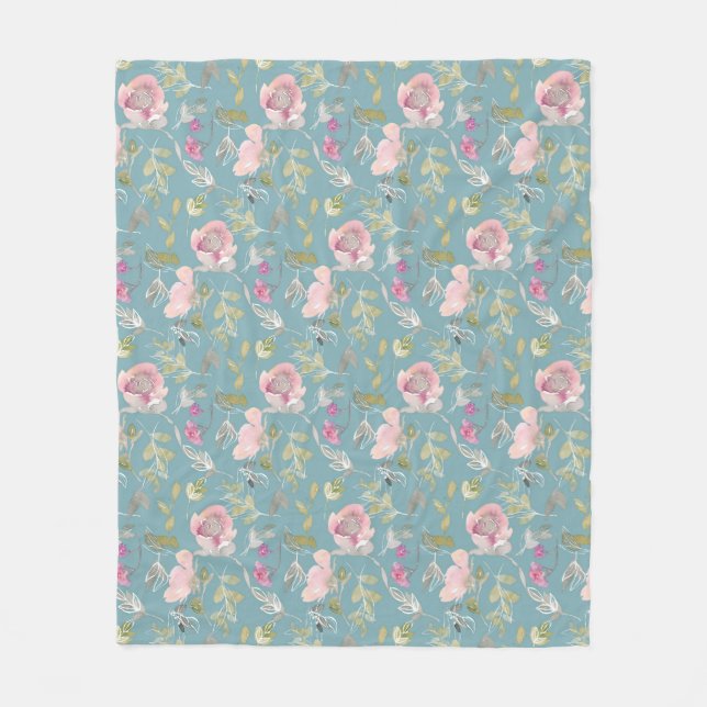 Watercolor Florals Fleece Blanket (Front)