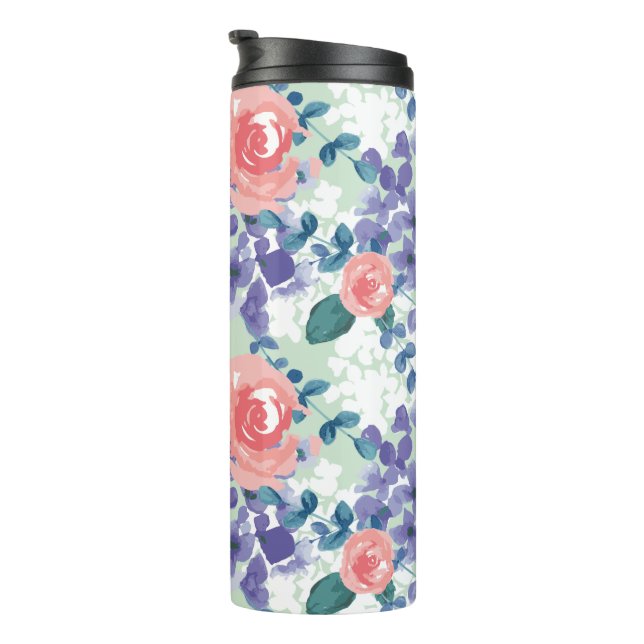 Watercolor florals Green Pink Purple Hydrangeas Thermal Tumbler (Rotated Right)