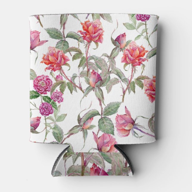 Watercolor Florals: Hand-Painted Harmony Can Cooler (Front)