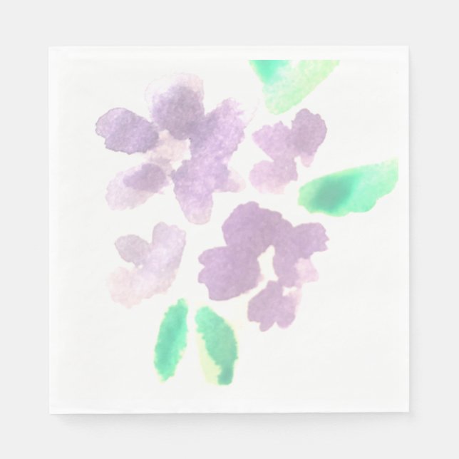 Watercolor Florals Hand Painted Patterned Purple Napkin (Front)