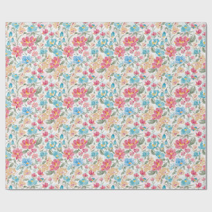 Watercolor Florals in Pink and Blue Wrapping Paper