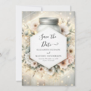 Watercolor Florals Mason Jar Wedding Save The Date
