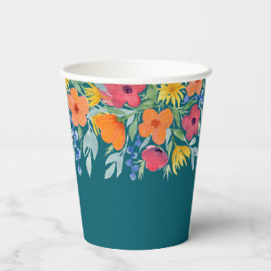 Watercolor Florals on Teal Paper Cups