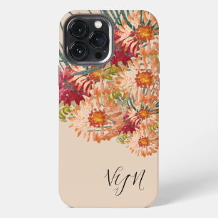 Watercolor Florals Peach Gold Monogrammed iPhone 13 Pro Max Case
