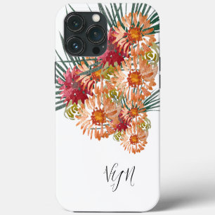 Watercolor Florals Peach Gold Monogrammed iPhone 13 Pro Max Case
