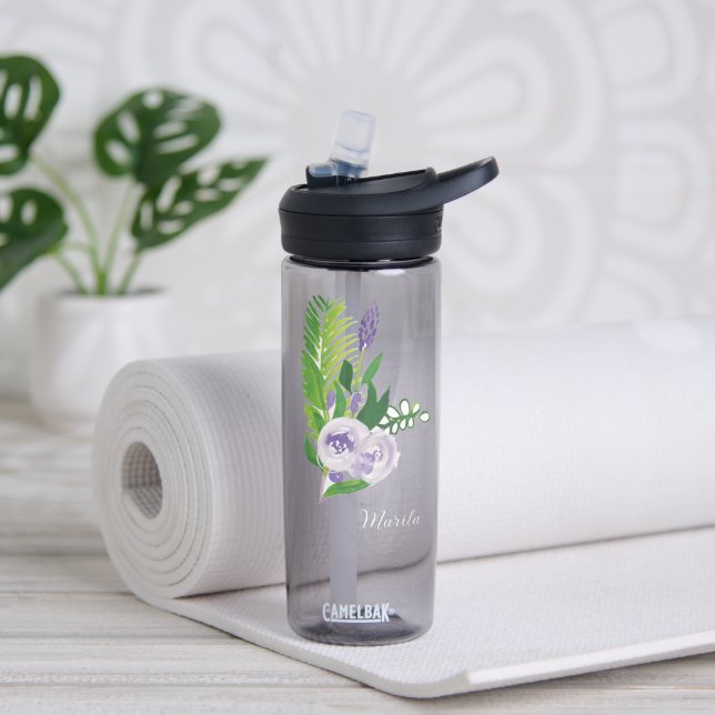 Watercolor Florals Purple Water Bottle (Yoga (Rotated))