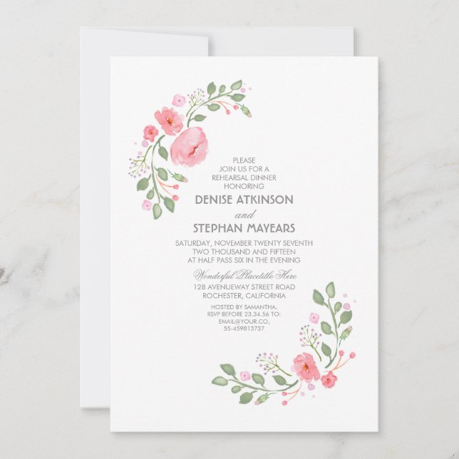 Watercolor Florals Rehearsal Dinner Invitation (Front)