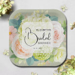 Watercolor Florals Sage Green Bridal Shower Paper Plate<br><div class="desc">Beautiful watercolor white and green hydrangeas,  pink and cream roses,  daisies,  small blossoms and leaves on sage green,  personalise these paper plates for your bridal shower,  engagement party,  wedding or any occasion with your details in chic lettering. MATCHING items in our collection.</div>