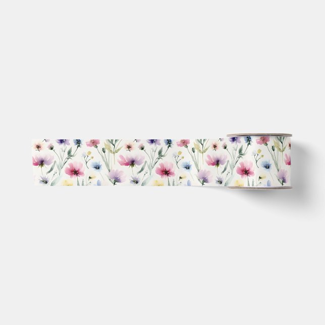 Watercolor Florals Satin Ribbon (Front)