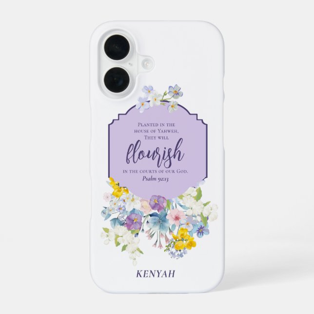 Watercolor Florals Scripture Verse Personalised iPhone 16 Case (Back)