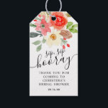 Watercolor Florals Sip Sip Hooray Bridal Shower Gift Tags<br><div class="desc">Bridal Shower favour tags for mini wine bottle featuring watercolor summer florals of bright red,  pink,  white and greenery.</div>