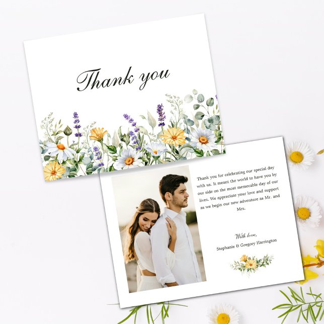 Watercolor Florals Wedding Flat Thank You Card (Creator Uploaded)