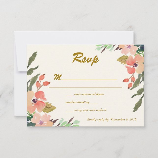 Watercolor Florals Wedding RSVP Invitation (Front)