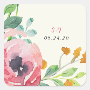 Watercolor Florals Wedding Stickers
