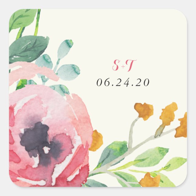 Watercolor Florals Wedding Stickers (Front)