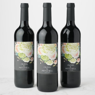 Watercolor Florals Wedding Wine Label
