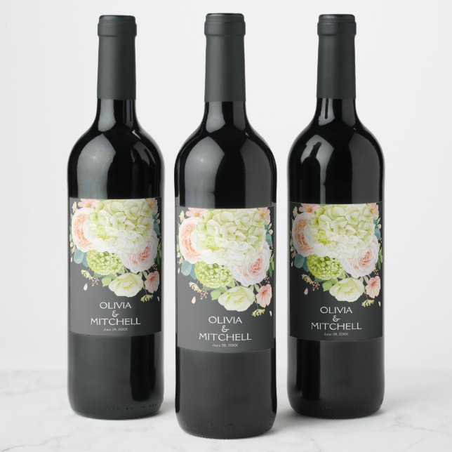 Watercolor Florals Wedding Wine Label (Bottles)