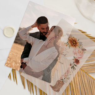 Watercolor Florals Western Cowboy Boots Wedding Vellum Invitations