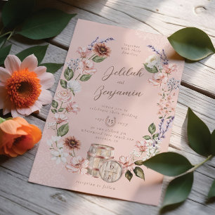 Watercolor Florals Western Monogram Crest Wedding  Invitation