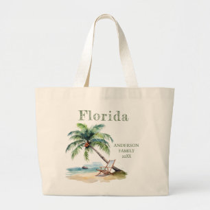 Watercolor Florida Beach Trip  Large Tote Bag