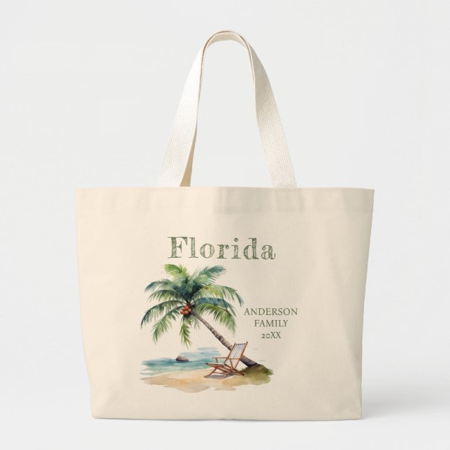 Watercolor Florida Beach Trip  Large Tote Bag (Front)