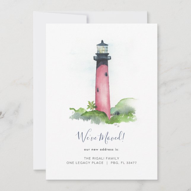 Watercolor Florida Lighthouse Change of Address Holiday Card (Front)