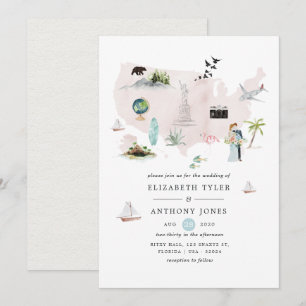 Watercolor Florida USA Destination Wedding Invitation