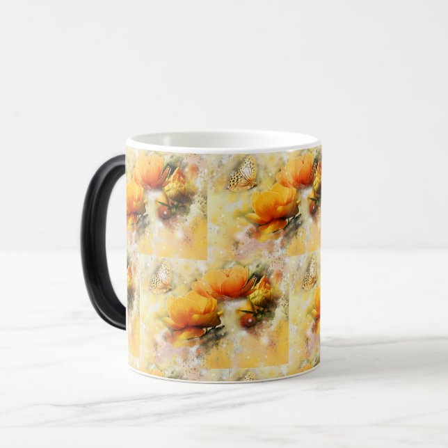 Watercolor Flower and Butterfly Art Magic Mug (Front Left)