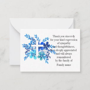 Watercolor Flower And Cross After Funeral Card