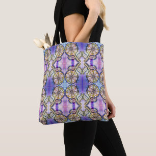 Watercolor flower art on blue tote bag