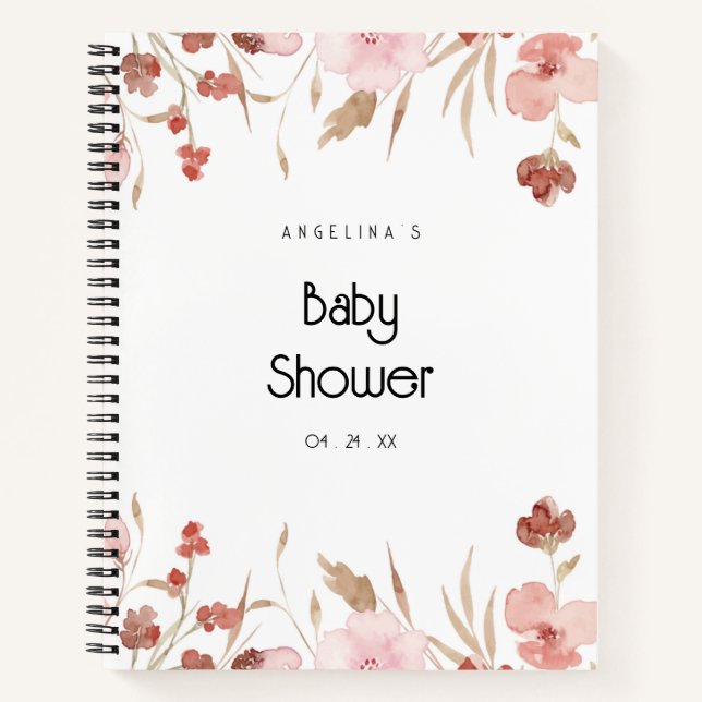 Watercolor Flower Baby Shower Gift List Notebook  (Front)