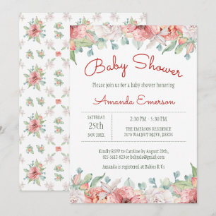 Watercolor Flower Baby Shower Invitations