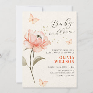 Watercolor flower bloom aesthetic baby shower invitation