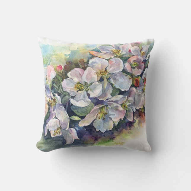 Watercolor flower blooming apple tree wedding flow cushion (Front)