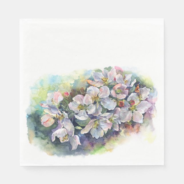 Watercolor flower blooming apple tree wedding flow napkin (Front)