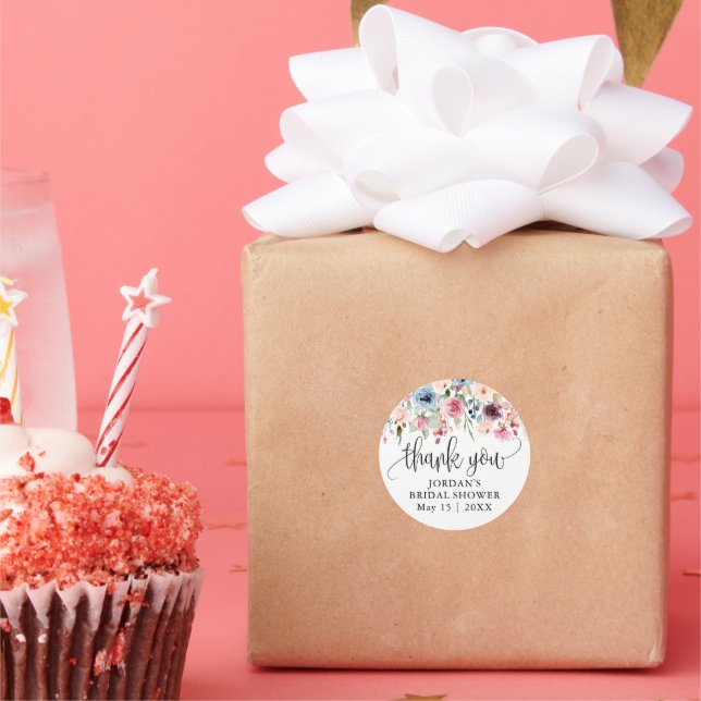 Watercolor Flower Blooms Thank You Favour Classic Round Sticker (Party)