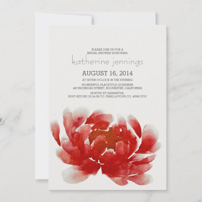 watercolor flower blossom bridal shower invitation (Front)