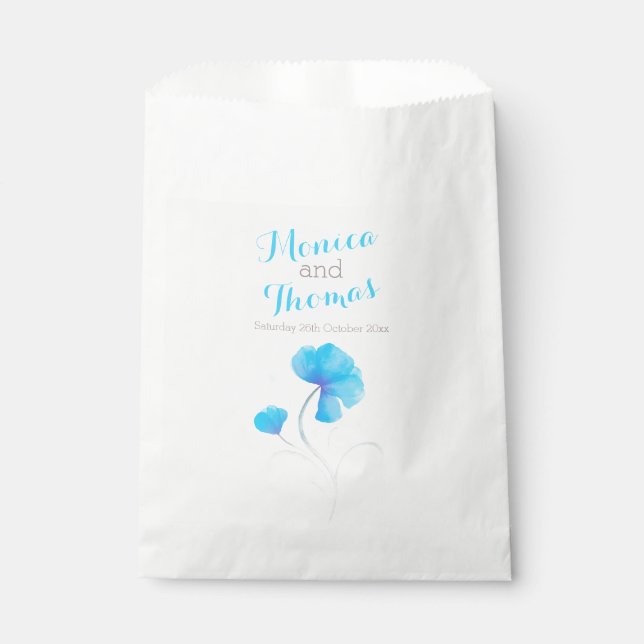 watercolor flower blue grey wedding favour bags (Front)