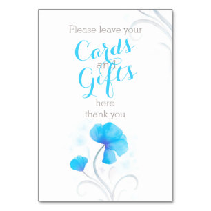 Watercolor flower blue wedding gift table sign number